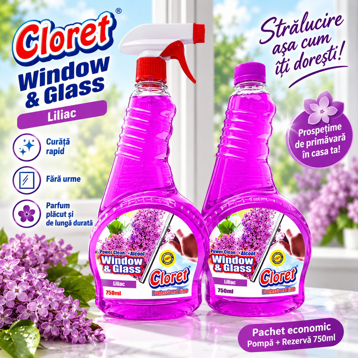 Cloret Window Glass set pulverizator si rezerva 750 plus 750 ml