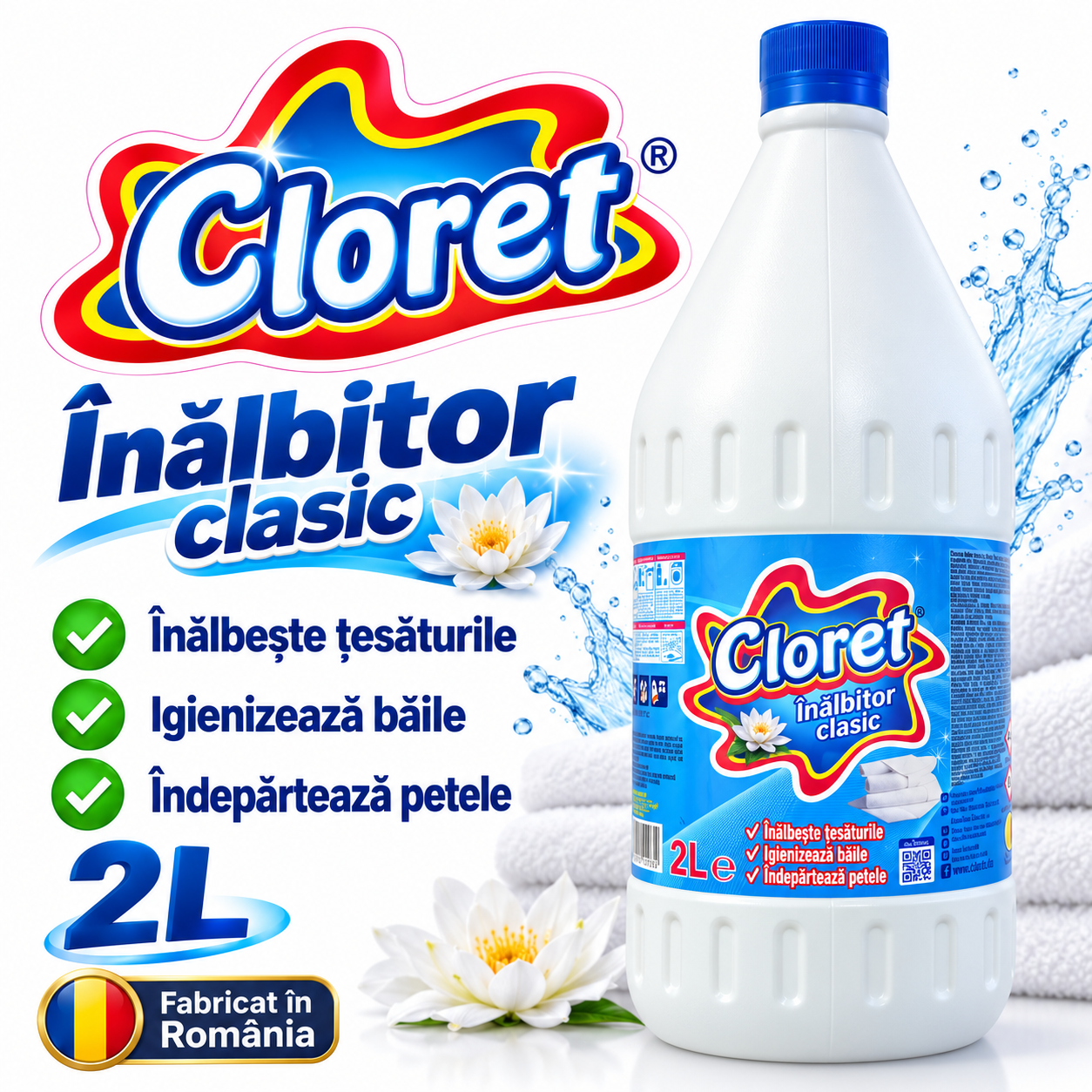 Cloret inalbitor clasic pentru rufe albe