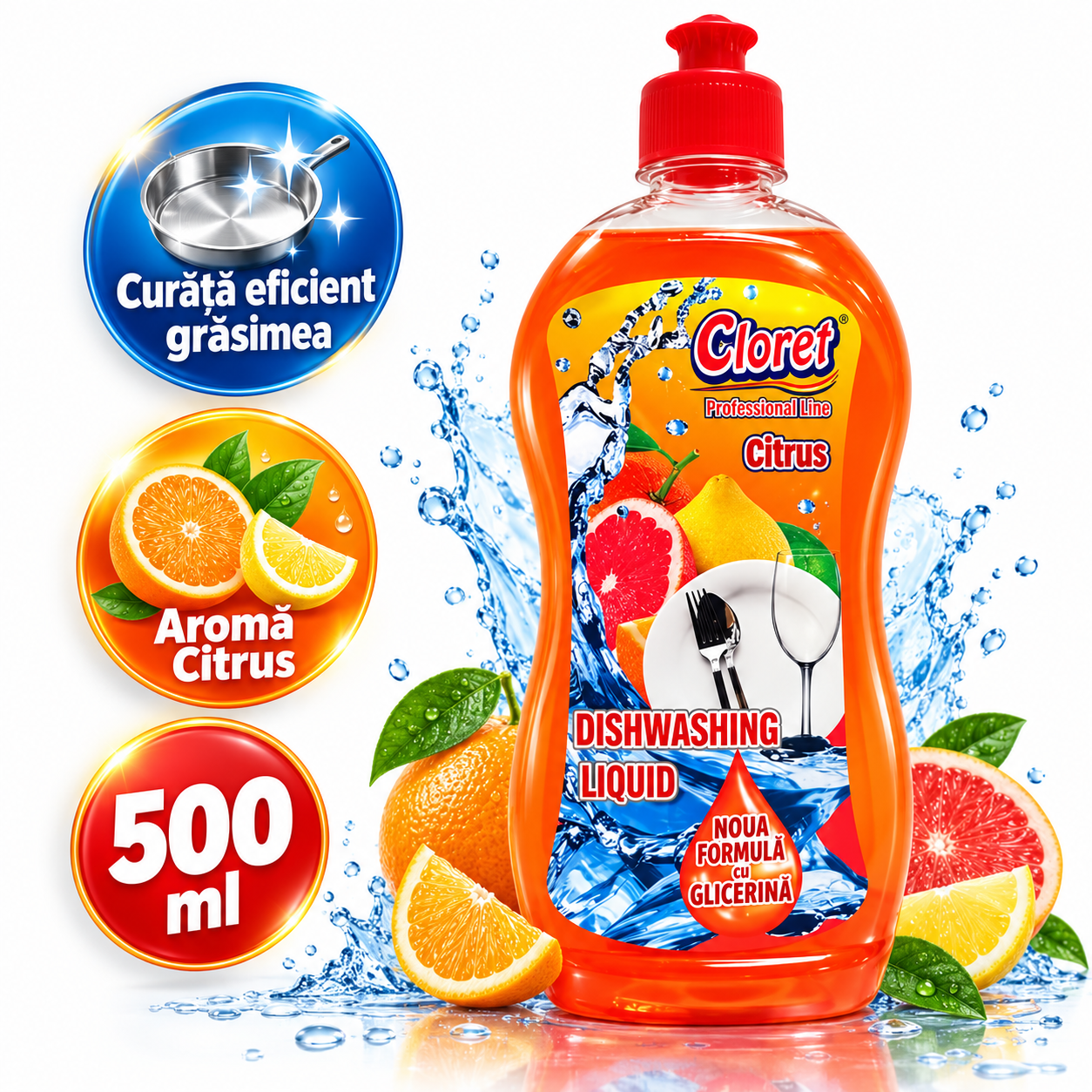 Cloret Dishwashing Liquid 500 ml detergent vase arome Apple Bubble Gum Berry Citrus