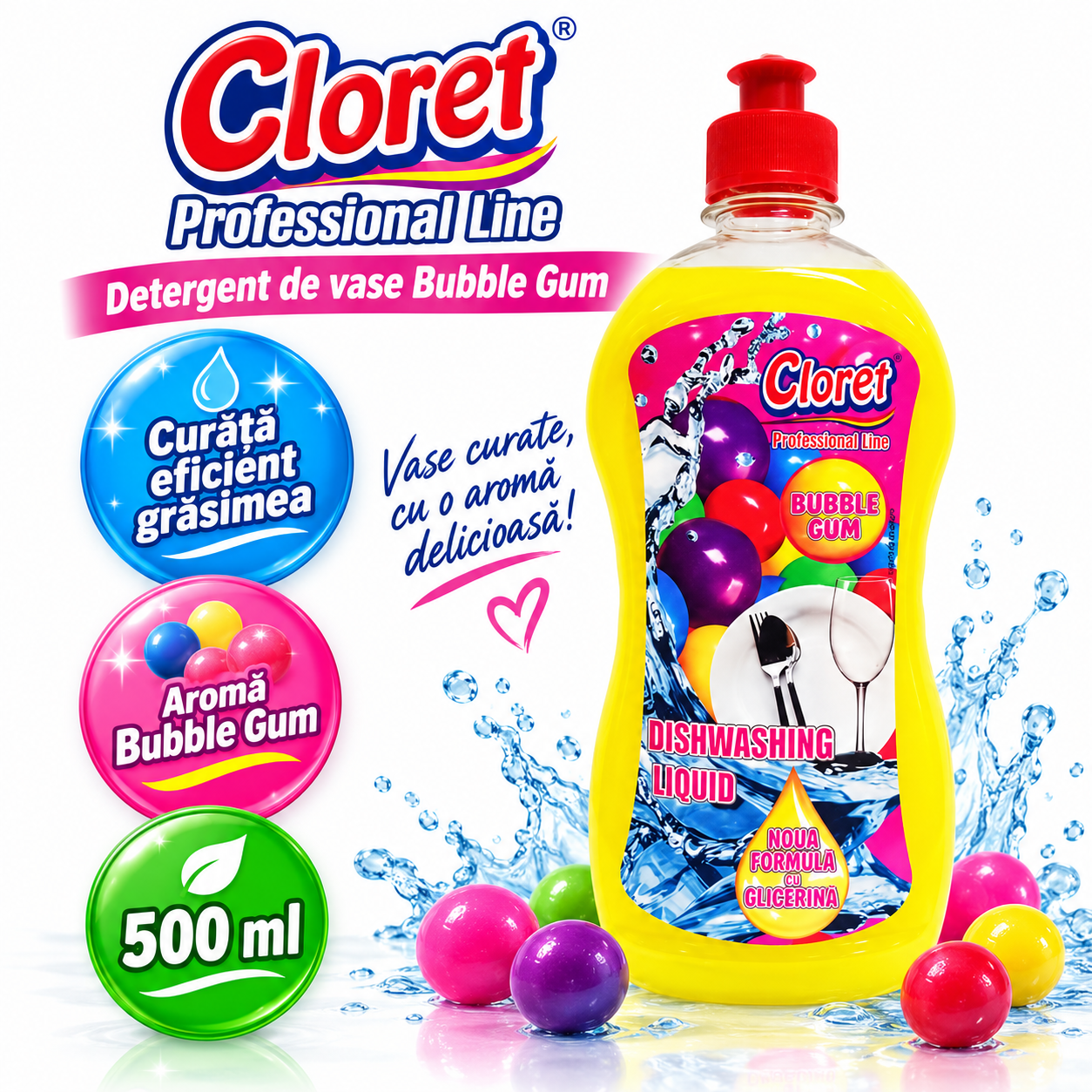 Cloret Dishwashing Liquid 500 ml detergent vase arome Apple Bubble Gum Berry Citrus