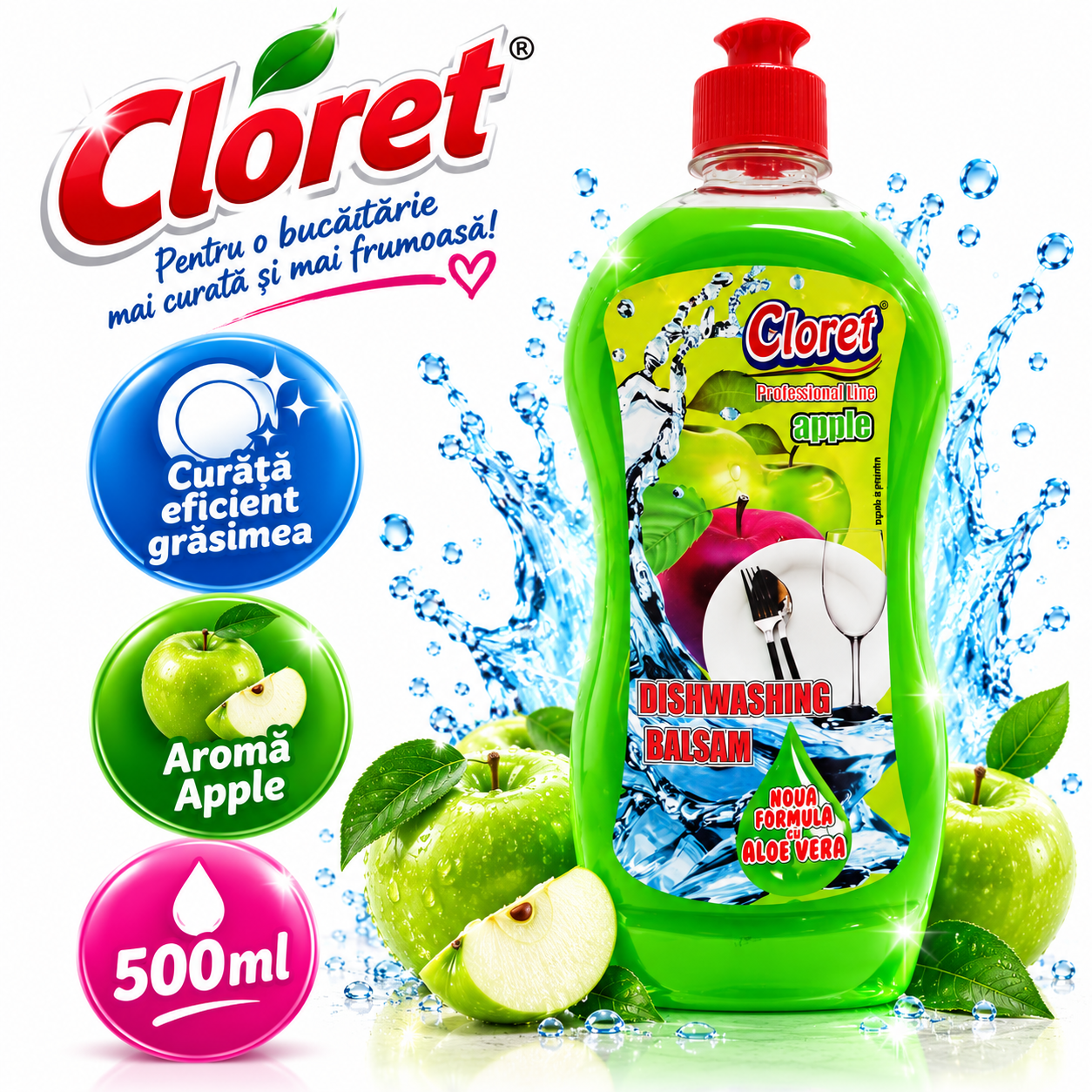 Cloret Dishwashing Liquid 500 ml detergent vase arome Apple Bubble Gum Berry Citrus