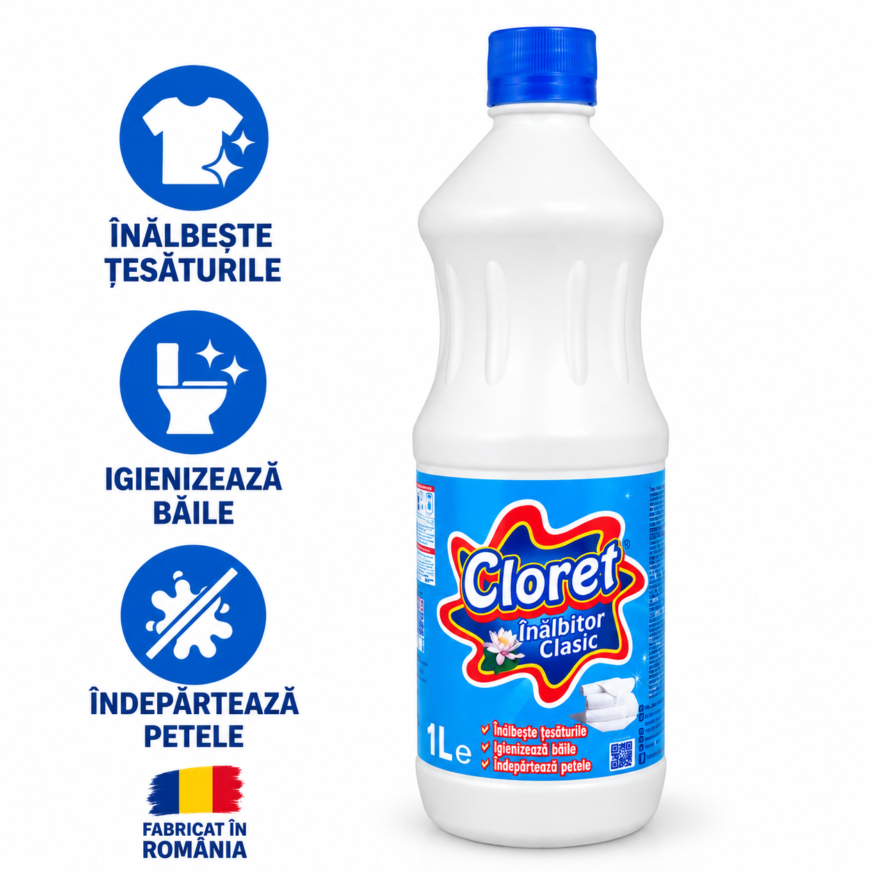Cloret inalbitor clasic 1L pentru rufe albe
