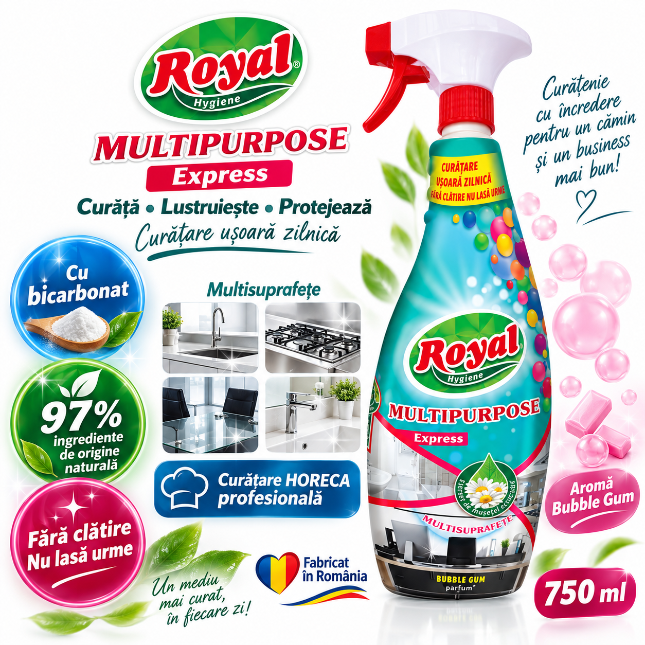Royal Hygiene Multipurpose cu bicarbonat multisuprafete fara clatire