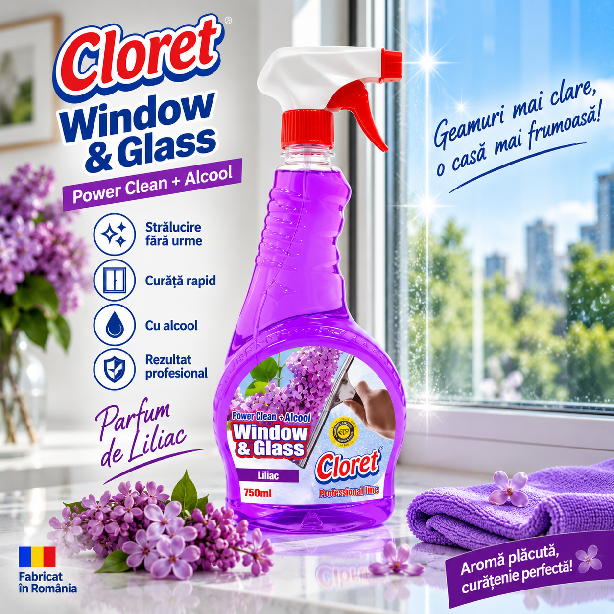 Cloret Window Glass Ocean Fresh 750 ml solutie profesionala pentru geamuri