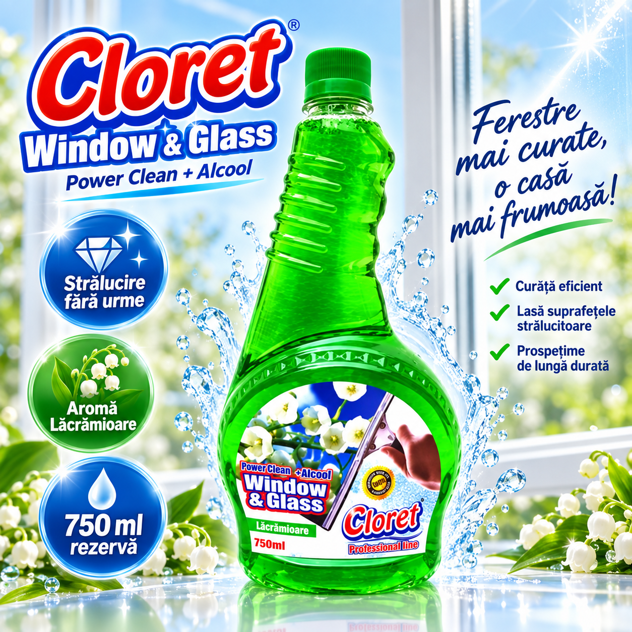 Cloret Window Glass rezerva 750 ml pentru geamuri si sticla