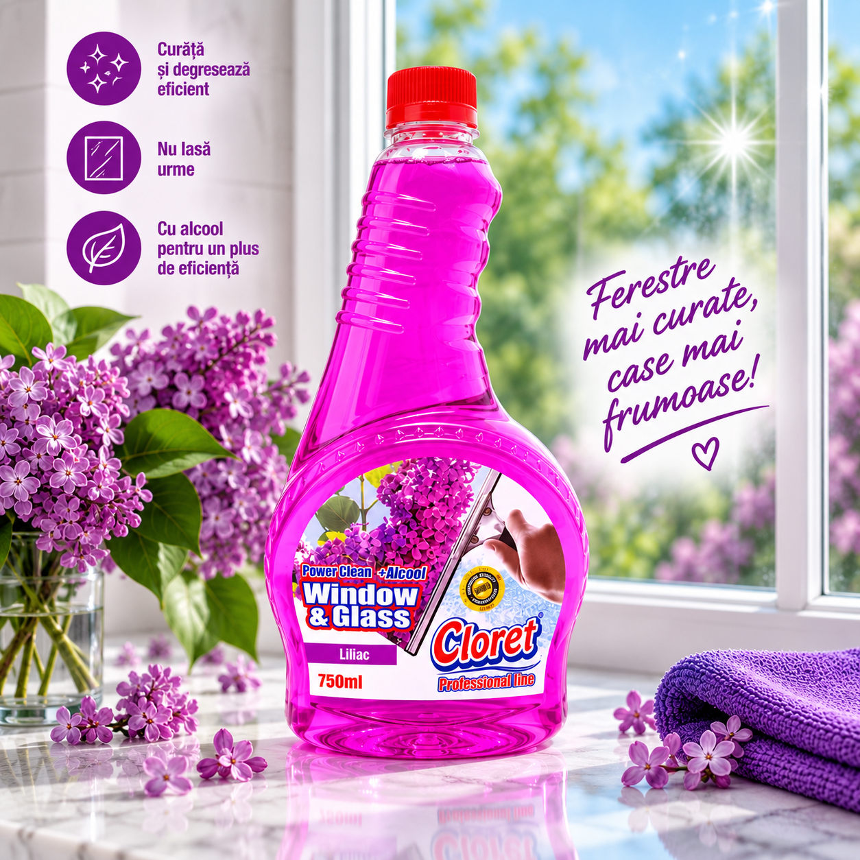 Cloret Window Glass rezerva 750 ml pentru geamuri si sticla