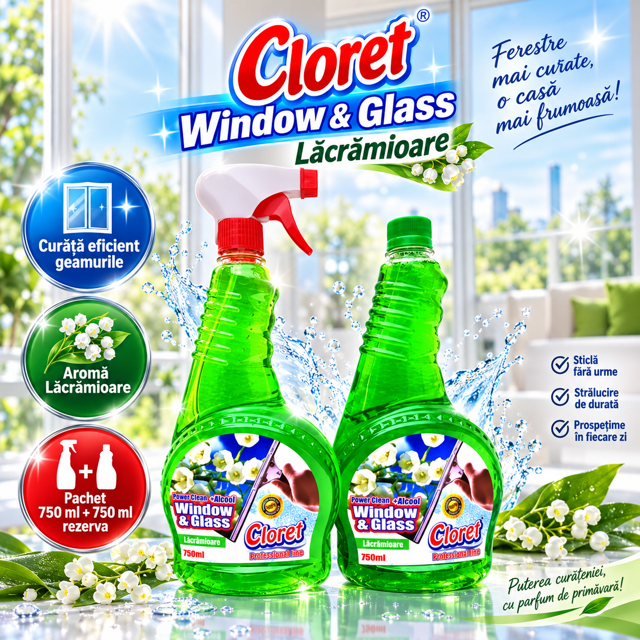 Cloret Window Glass set pulverizator si rezerva 750 plus 750 ml