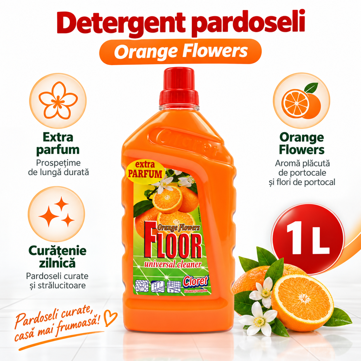 Detergent Pardoseli Cloret 1L curatare zilnica pardoseli