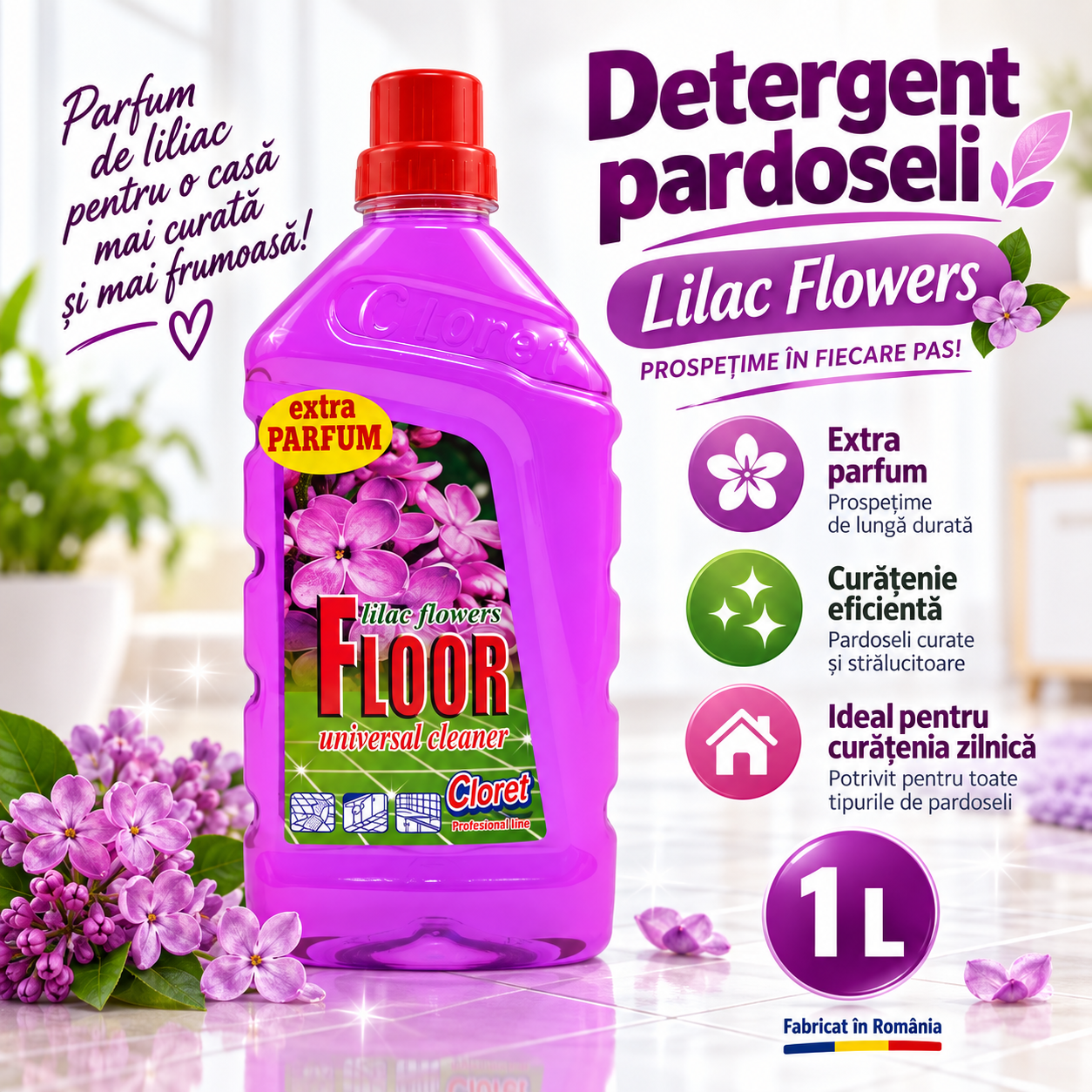 Detergent Pardoseli Cloret 1L curatare zilnica pardoseli