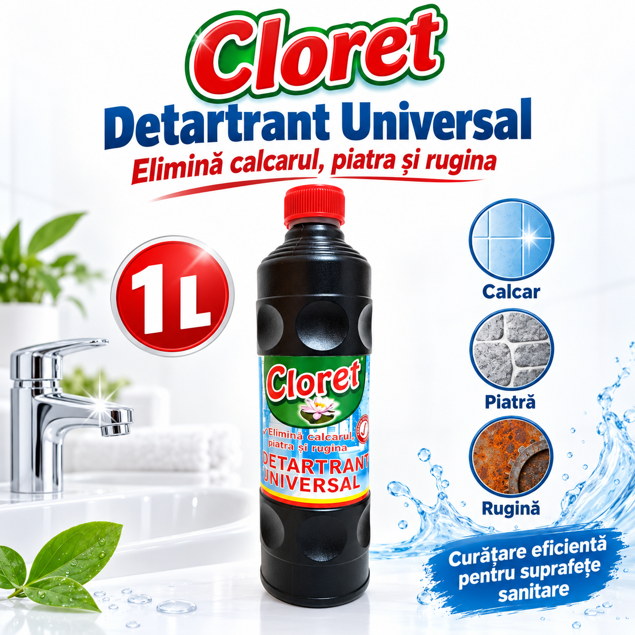 Cloret Detartrant Universal 1L pentru calcar rugina si piatra