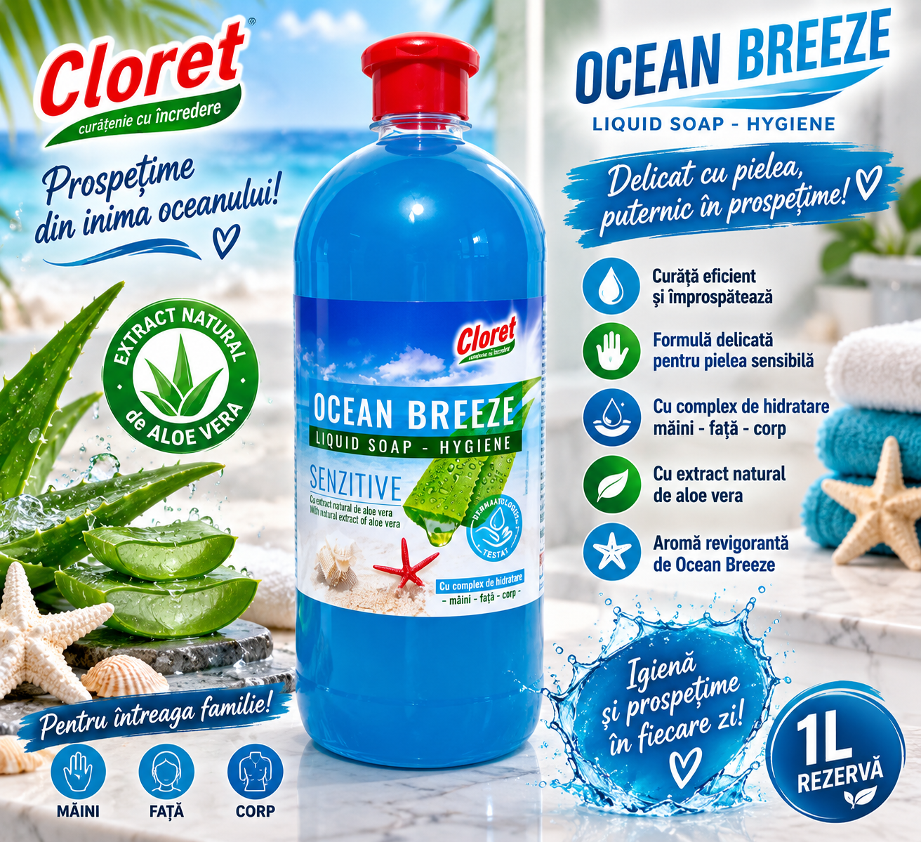 Cloret Cream Soap sapun lichid cremos rezerva 1L pentru maini