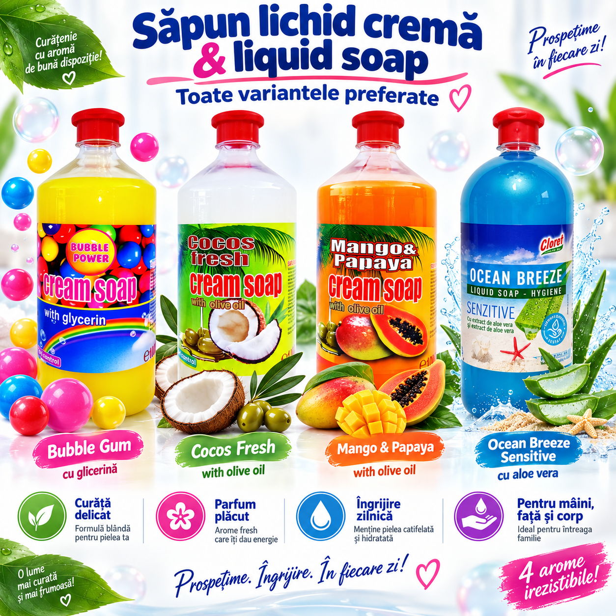 Cloret Cocos Fresh sapun lichid cremos cu ulei de masline rezerva 1L
