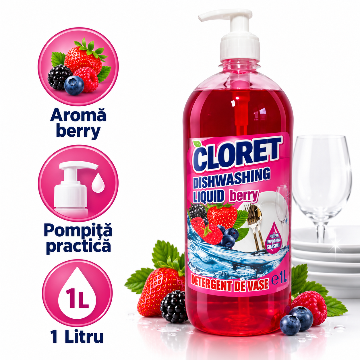 Cloret Dishwashing Liquid detergent vase arome Citrus Berry Bubble Gum Apple