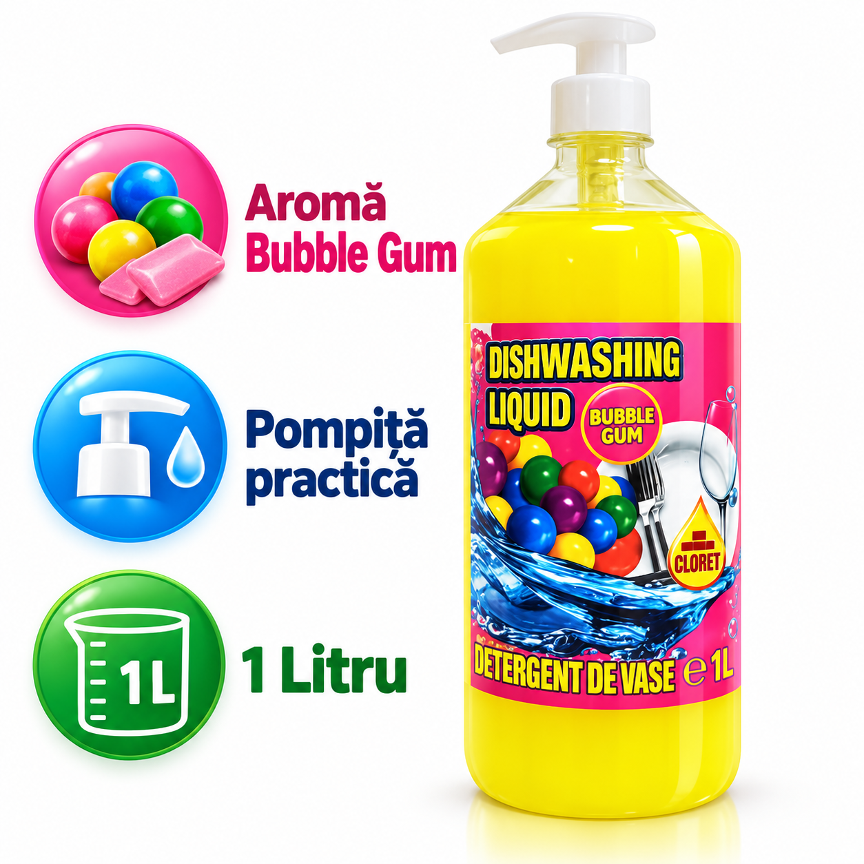Cloret Dishwashing Liquid detergent vase arome Citrus Berry Bubble Gum Apple
