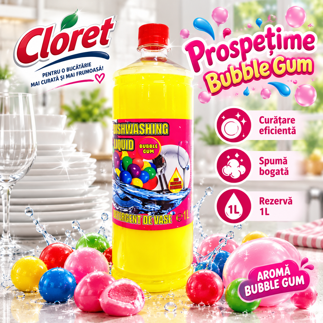 Cloret Apple detergent lichid vase rezerva 1 litru
