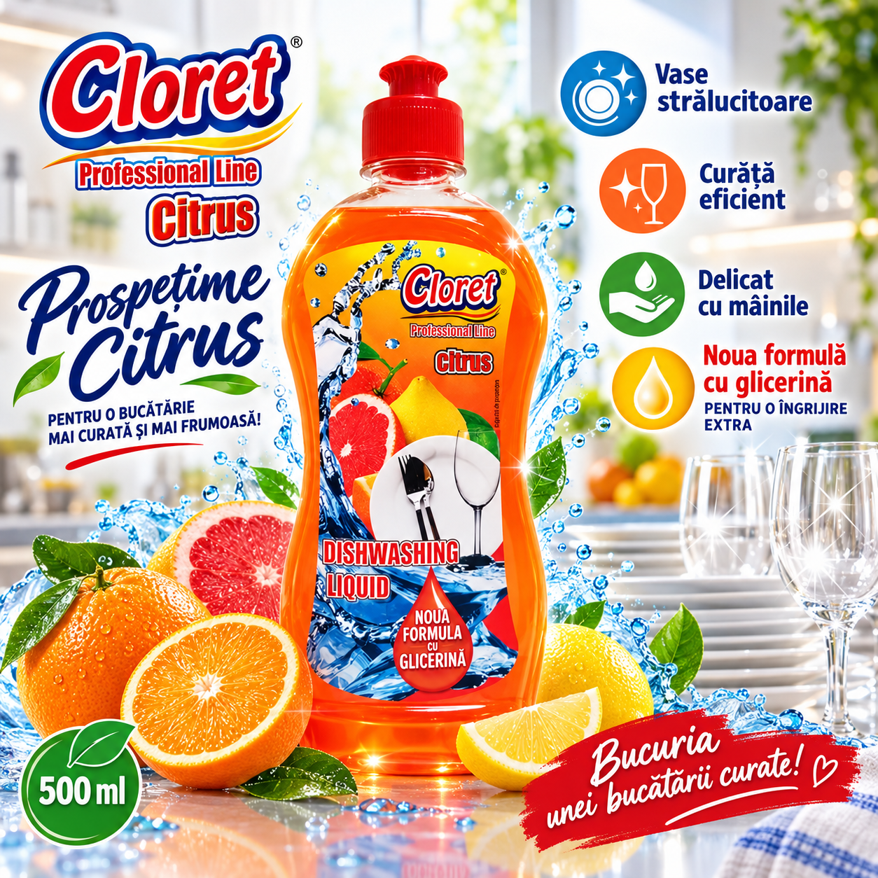 Cloret detergent lichid vase 500 ml pentru grasime si murdarie