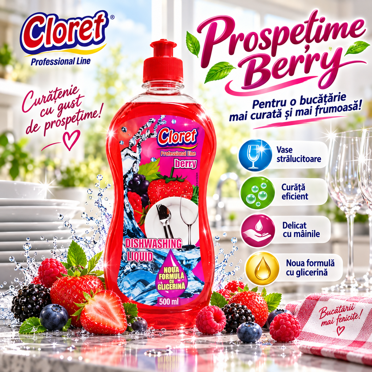 Cloret detergent lichid vase 500 ml pentru grasime si murdarie