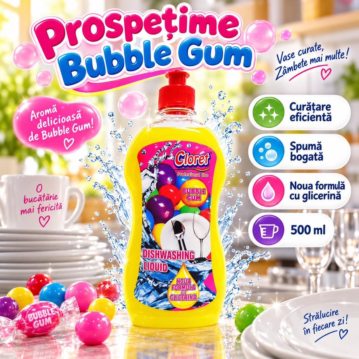Cloret detergent lichid vase 500 ml pentru grasime si murdarie