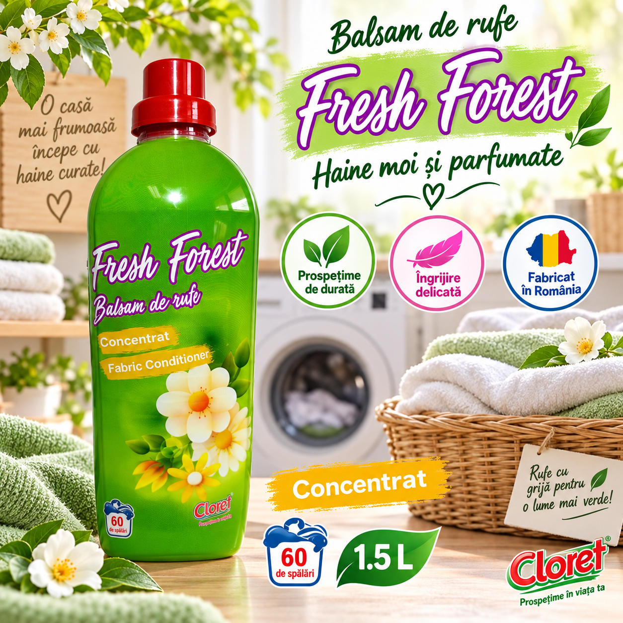 Cloret Fabric Conditioner 1.5 litri balsam concentrat 60 spalari