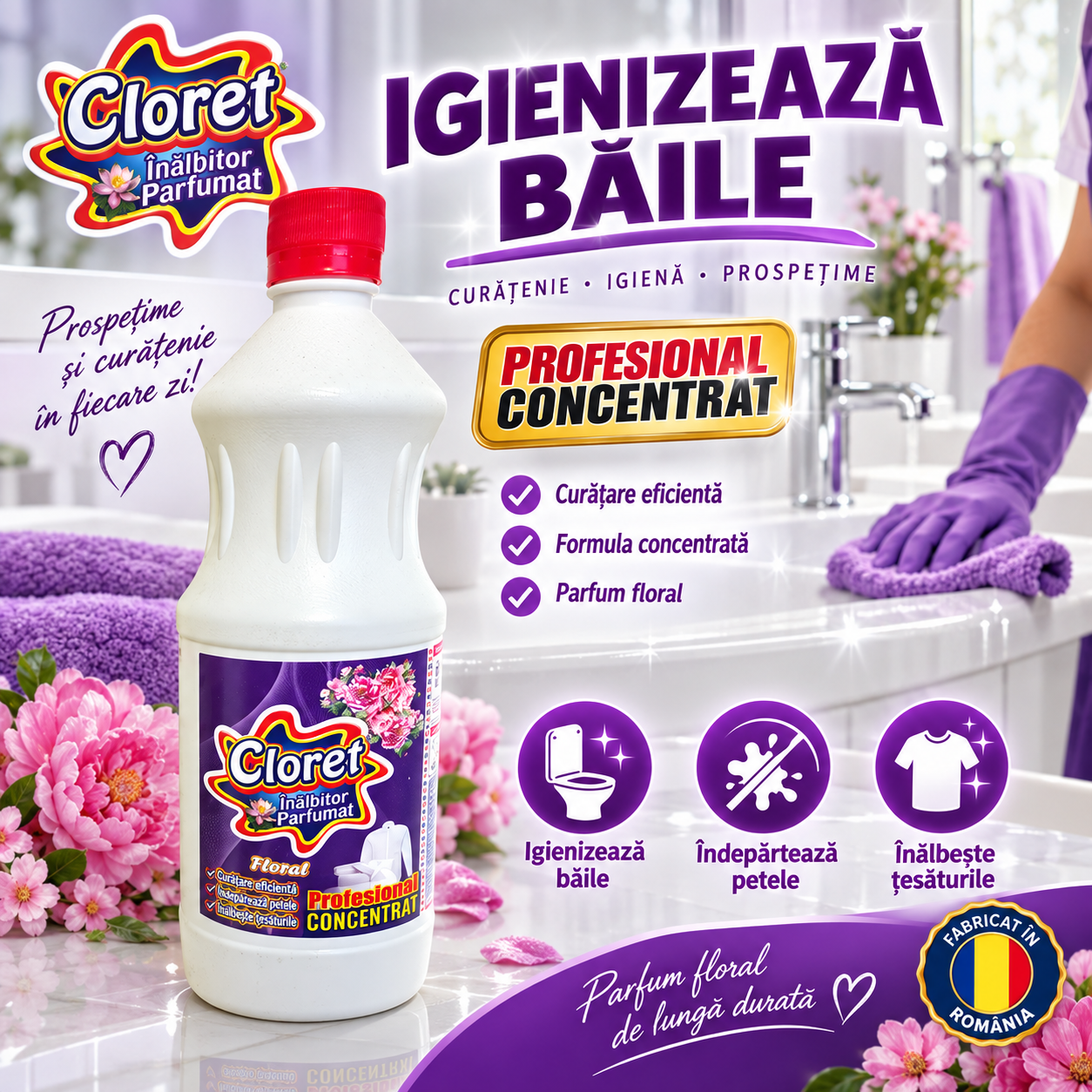 Cloret profesional concentrat 1L pentru albirea rufelor albe