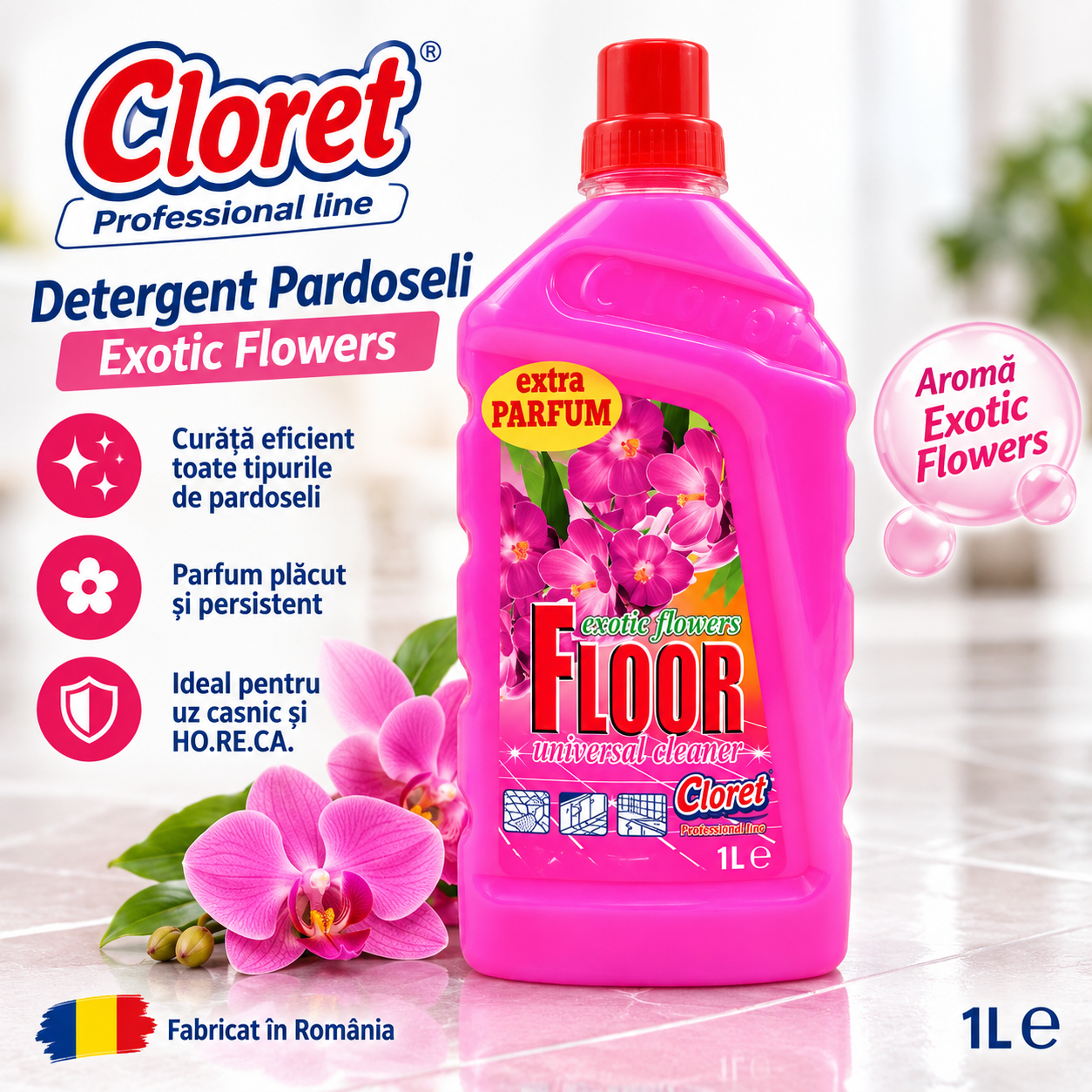 Detergent Pardoseli Cloret utilizare cu mop sau laveta 1L