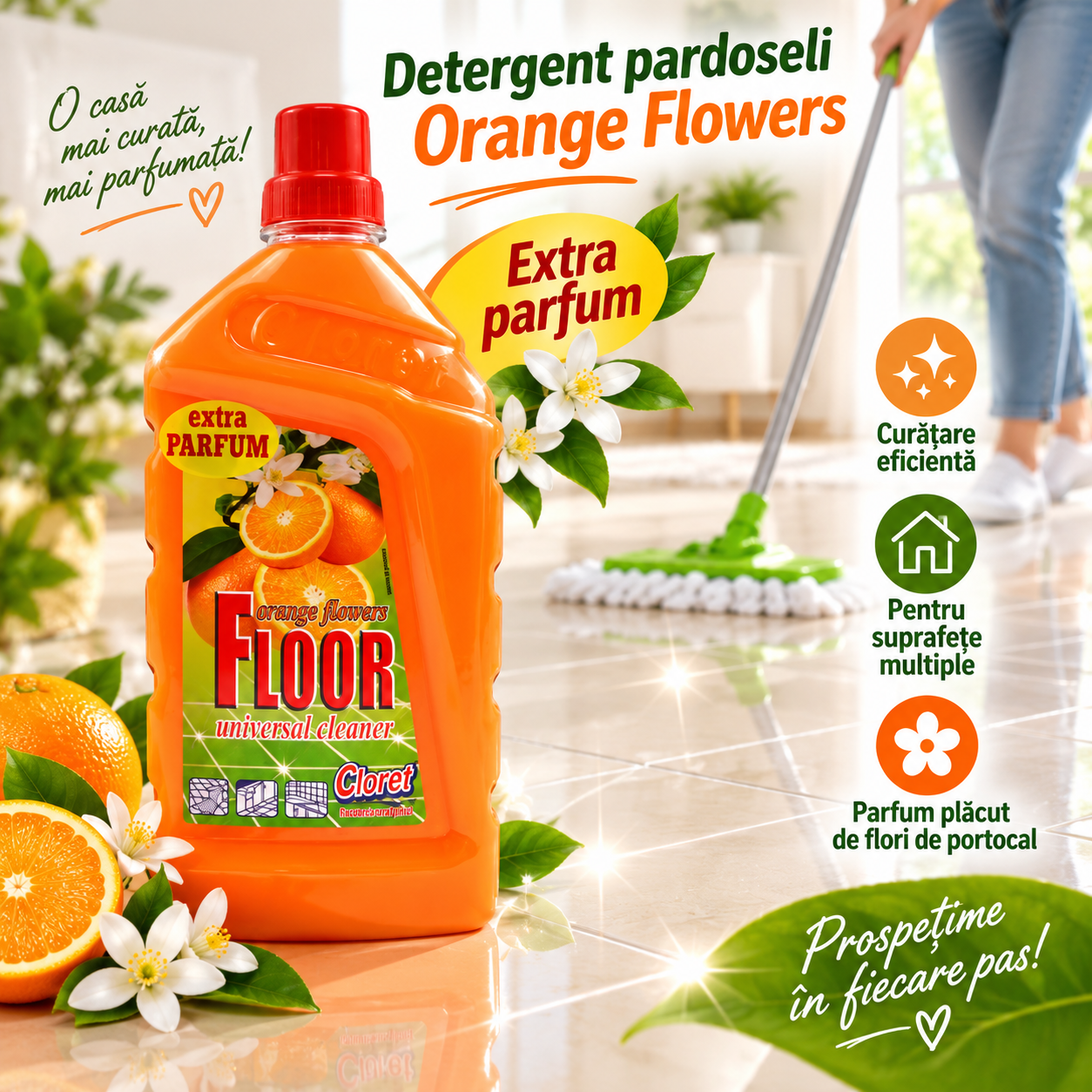 Detergent Pardoseli Cloret utilizare cu mop sau laveta 1L
