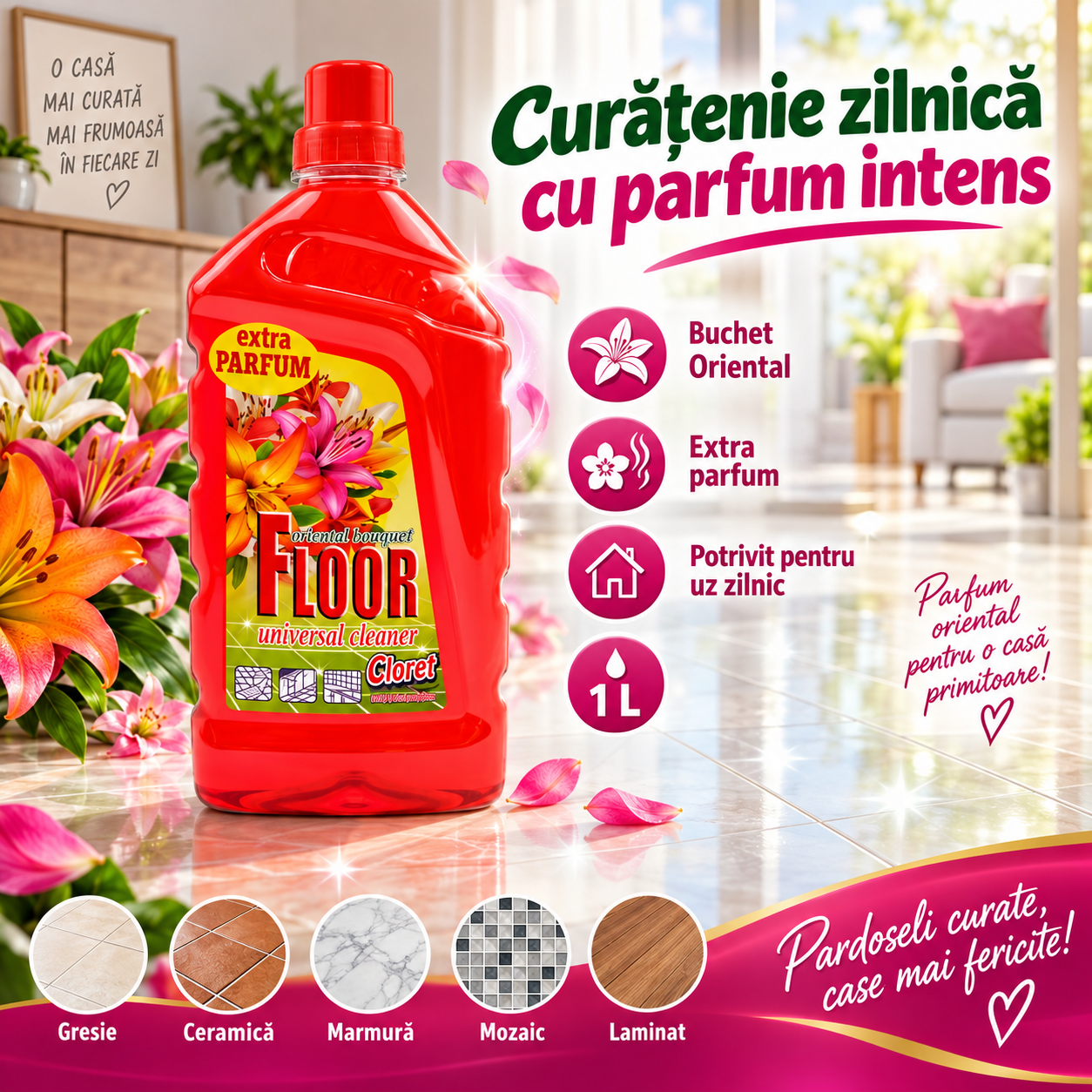 Detergent Pardoseli Cloret utilizare cu mop sau laveta 1L