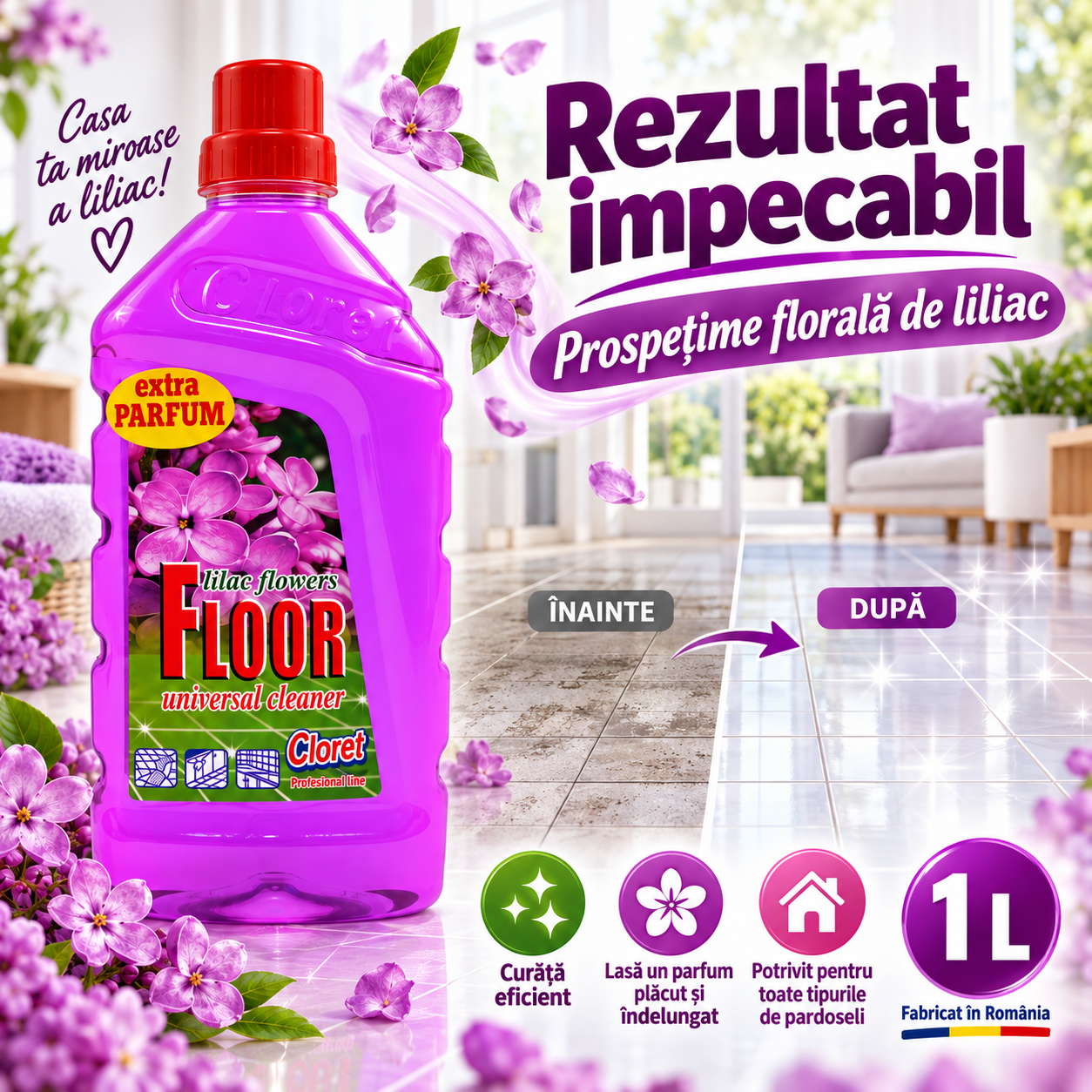 Detergent Pardoseli Cloret utilizare cu mop sau laveta 1L