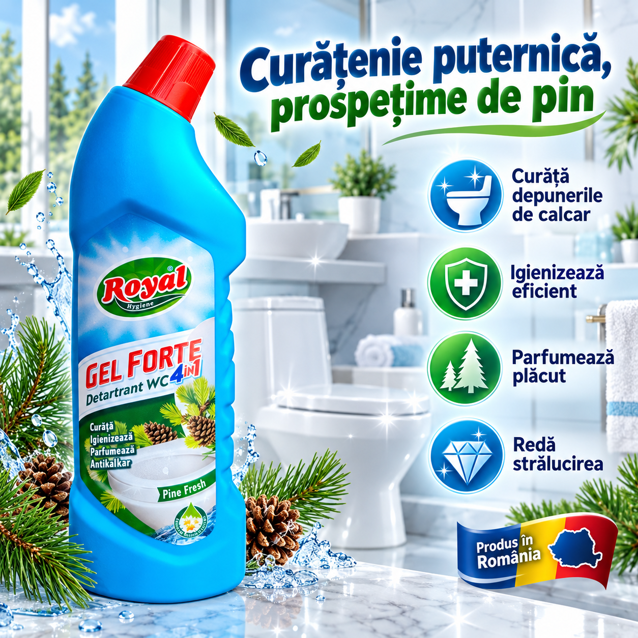 Royal Hygiene Gel Forte 4 in 1 curata igienizeaza parfumeaza anticalcar