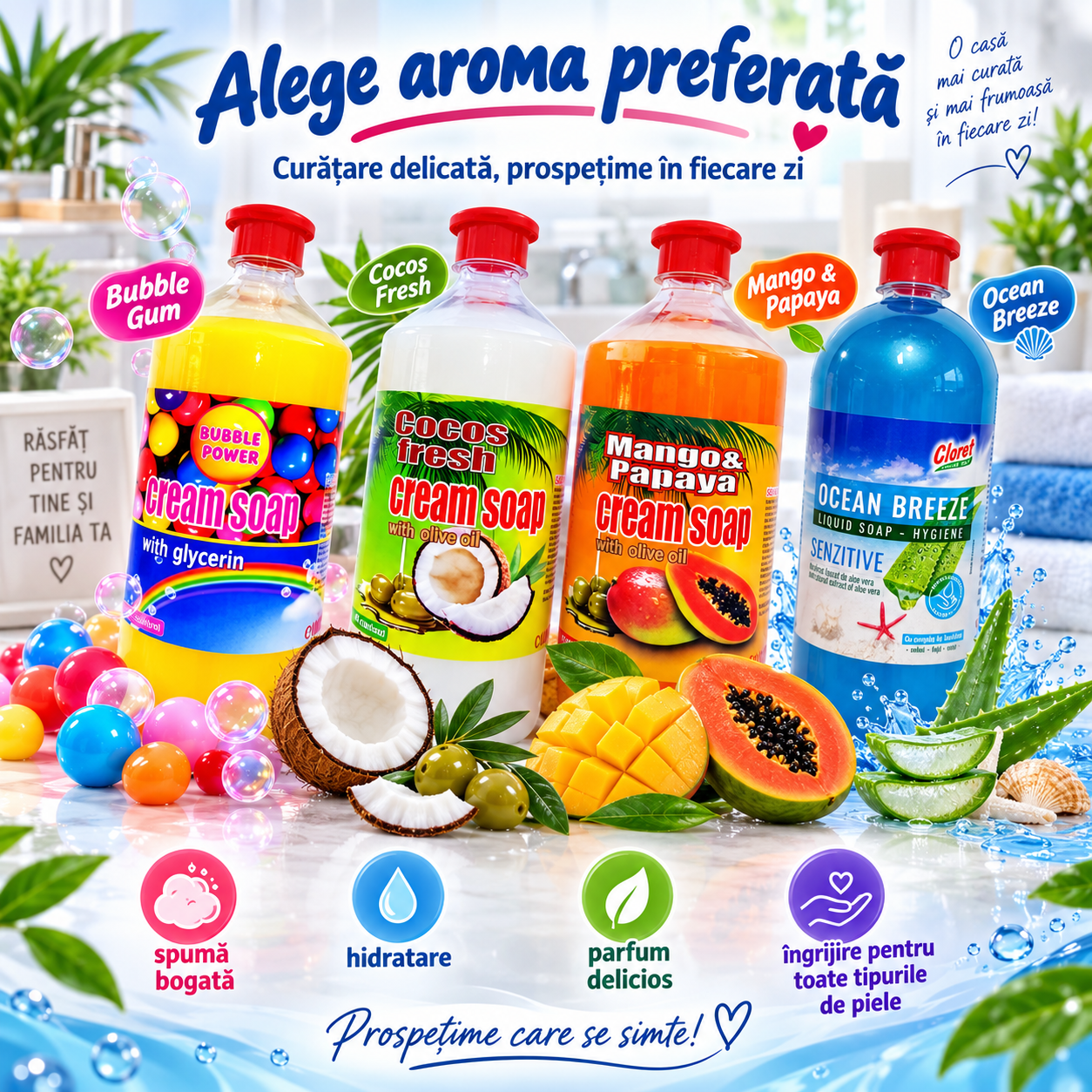 Cloret Mango Papaya Ocean Breeze sapun lichid cremos rezerva 1L