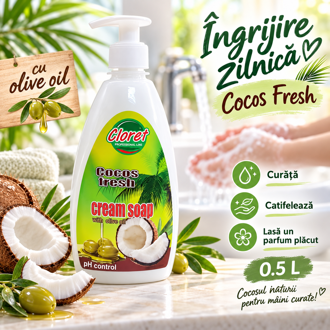 Cloret sapun lichid 500 ml curatare delicata maini
