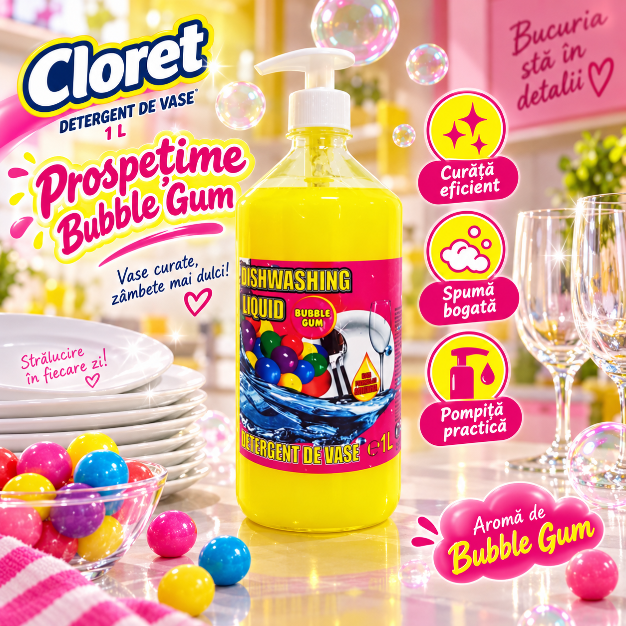 Cloret detergent lichid vase pentru indepartarea grasimii si resturilor alimentare