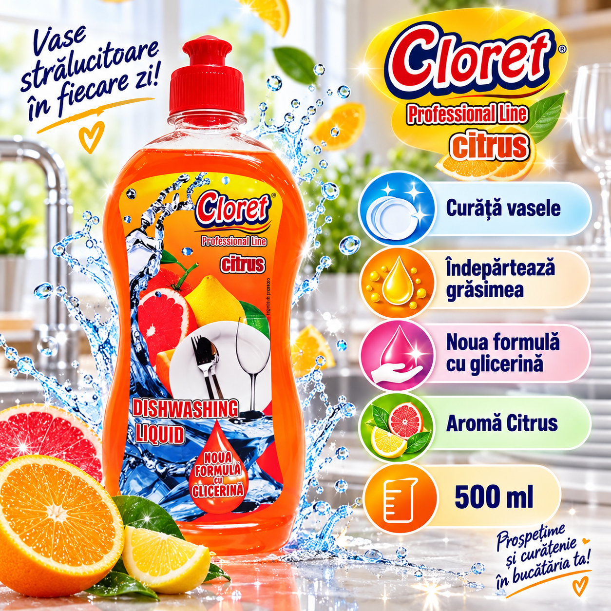 Cloret Dishwashing Liquid Apple 500 ml detergent vase aroma mar