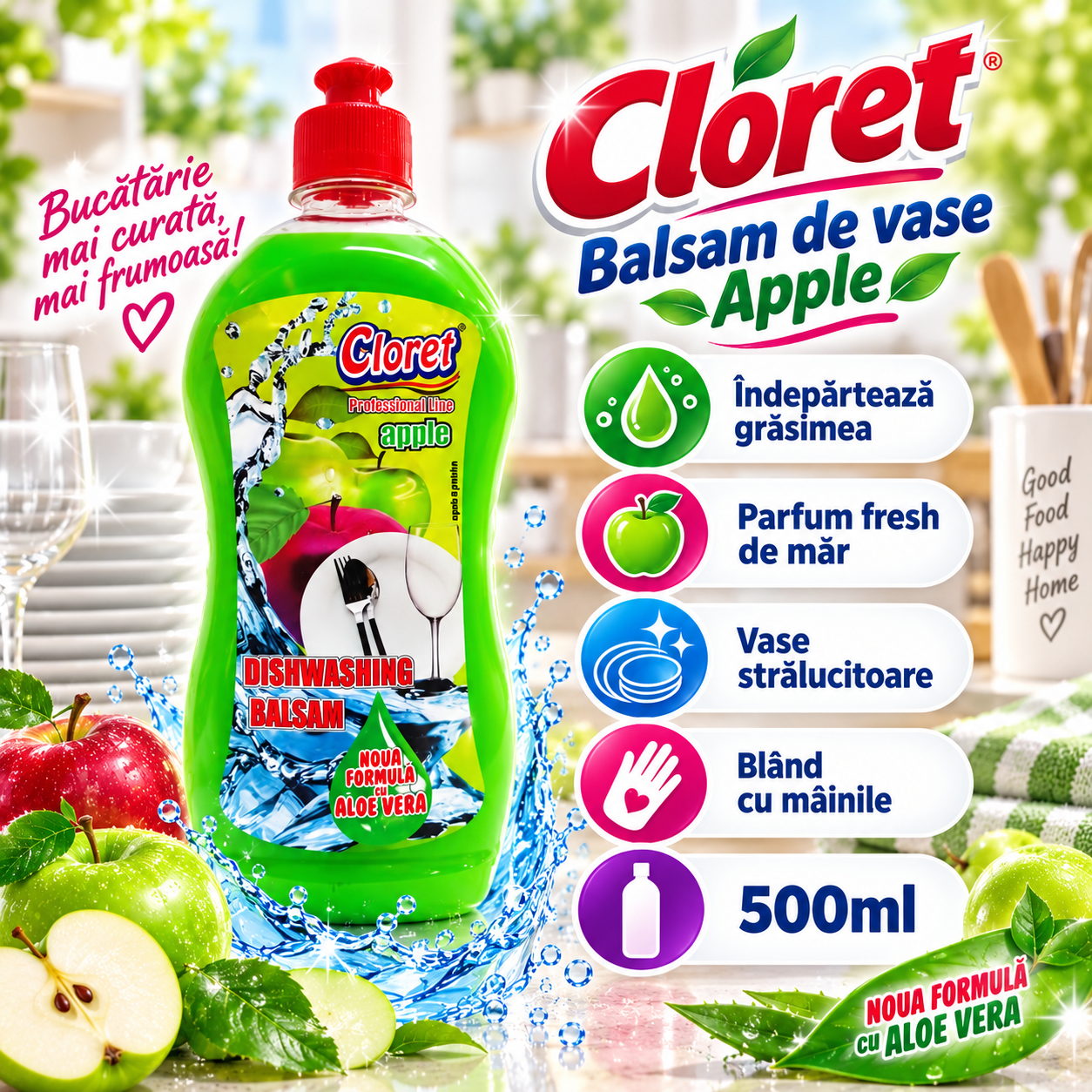 Cloret Dishwashing Liquid Apple 500 ml detergent vase aroma mar