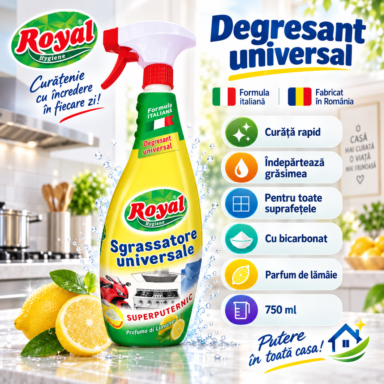 Royal Hygiene Sgrassatore Universale cu bicarbonat pentru curatare intensa