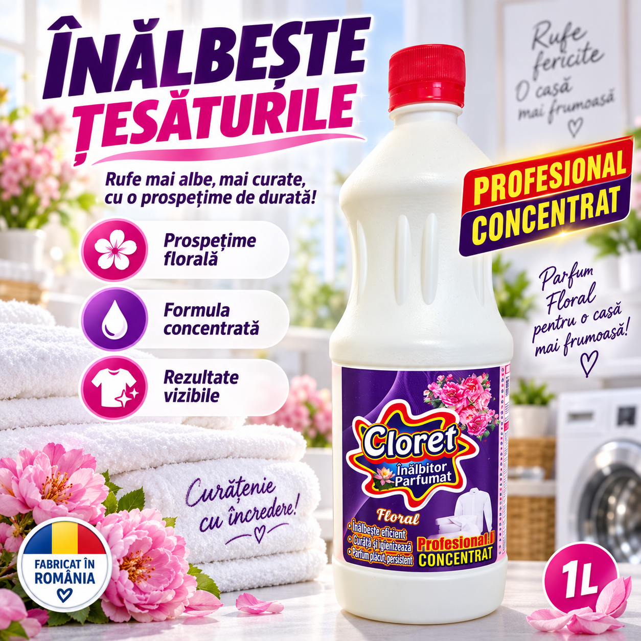 Cloret inalbitor parfumat profesional pentru tesaturi albe si pete