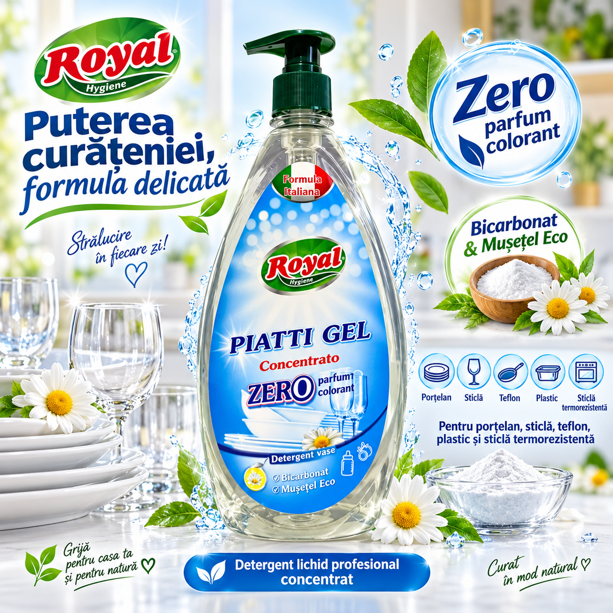 Royal Hygiene Piatti vase portelan sticla teflon plastic sticla termorezistenta