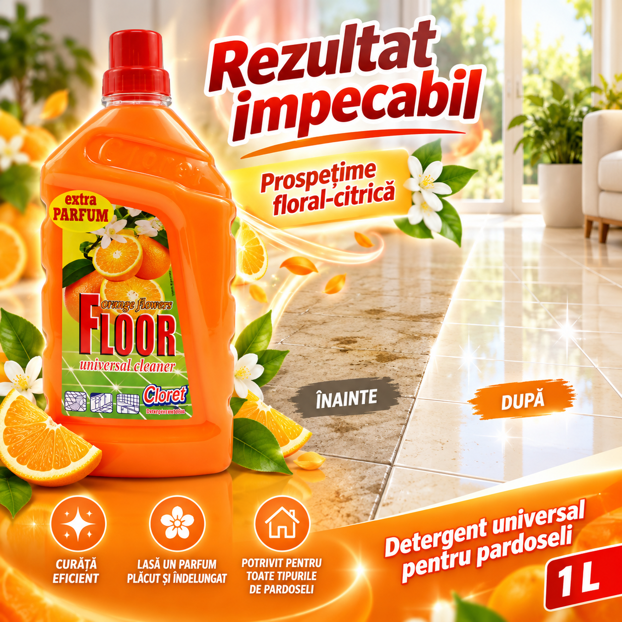Detergent Pardoseli Cloret nu necesita clatire 1L