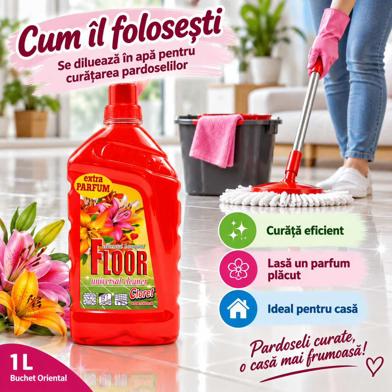 Detergent Pardoseli Cloret nu necesita clatire 1L