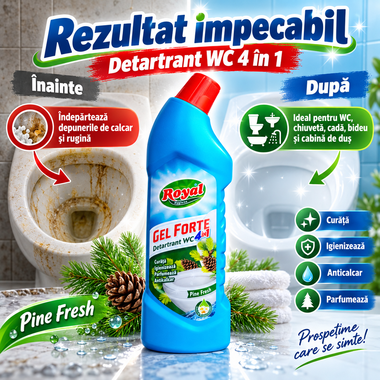 Royal Hygiene Gel Forte detartrant WC cada chiuveta cabina dus