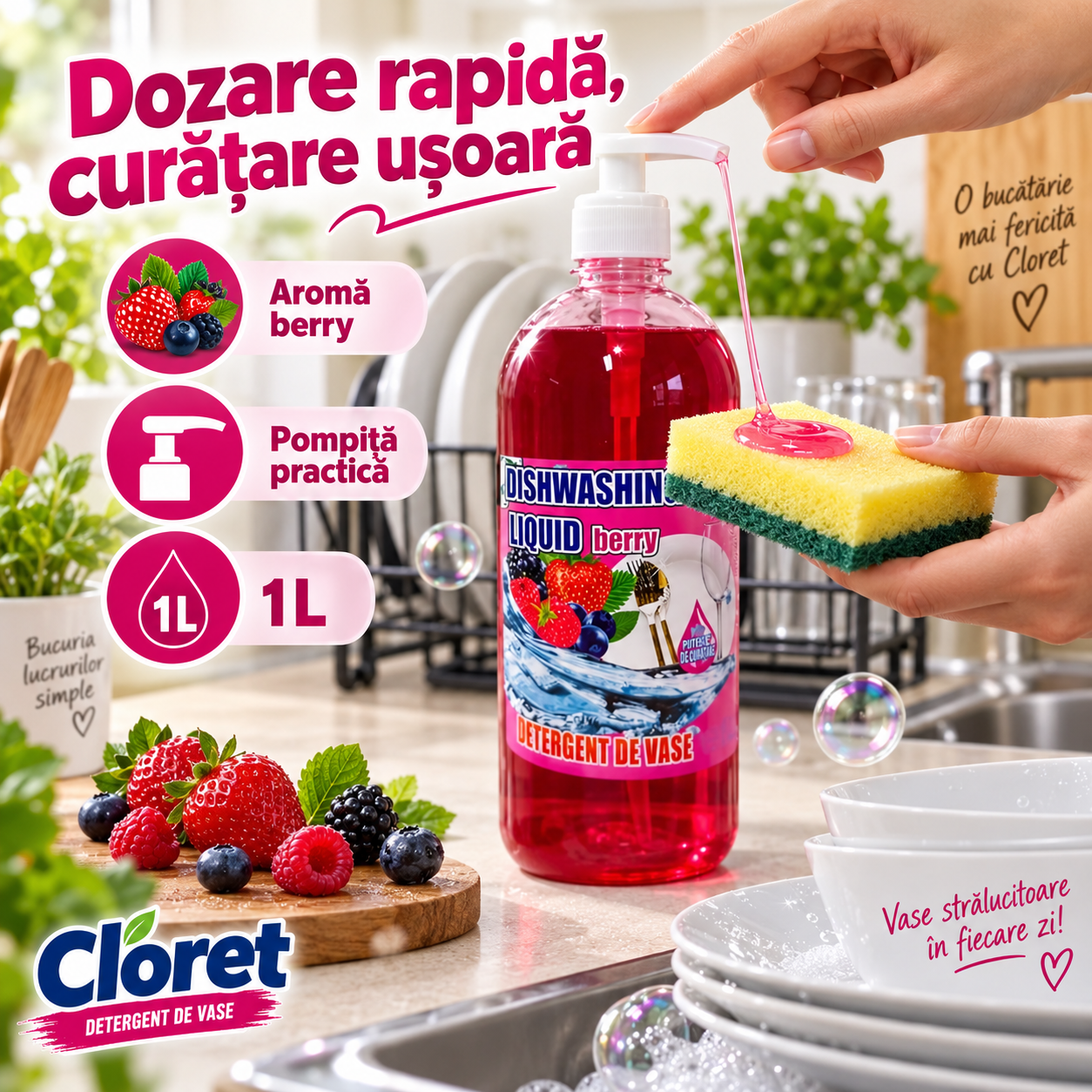 Cloret Dishwashing Liquid Citrus detergent vase aroma citrice