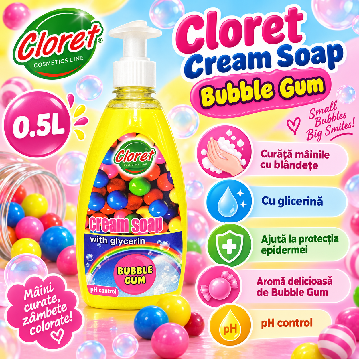 Cloret Cream Soap 500 ml spuma bogata pentru maini
