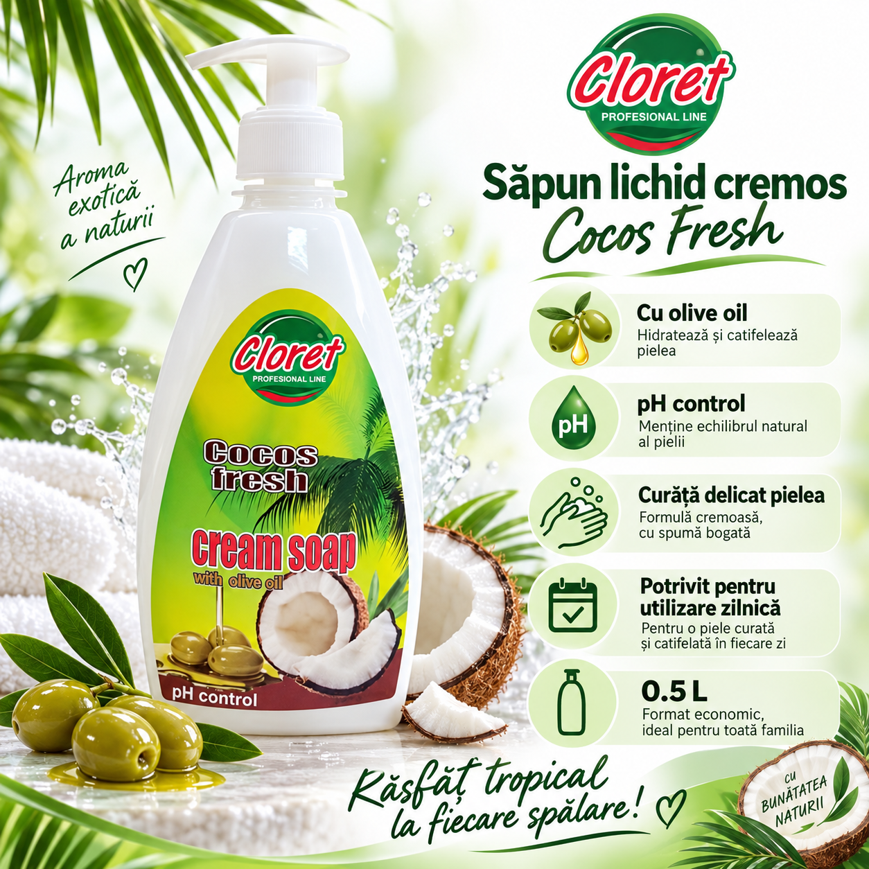 Cloret Cream Soap 500 ml spuma bogata pentru maini