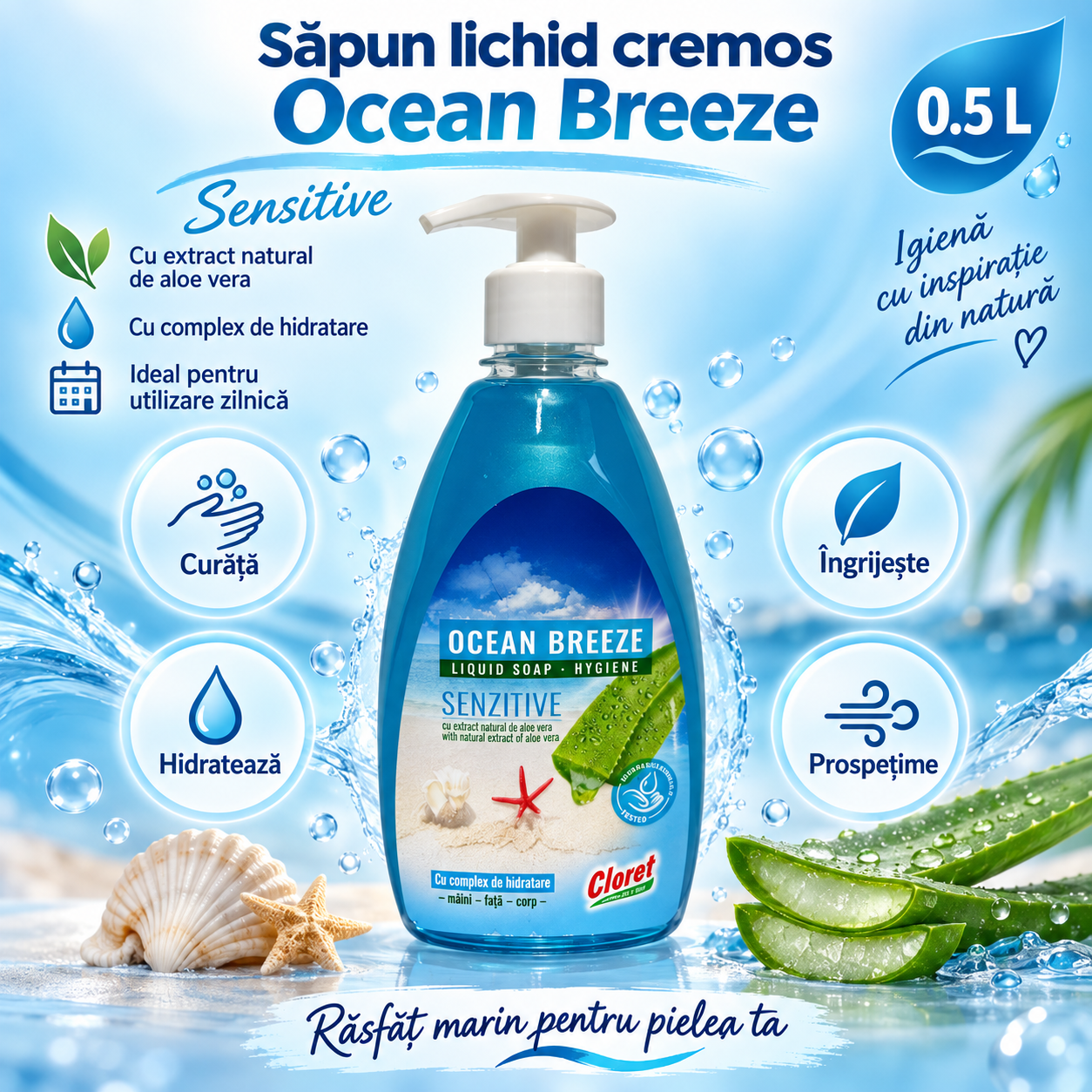 Cloret Cream Soap 500 ml spuma bogata pentru maini