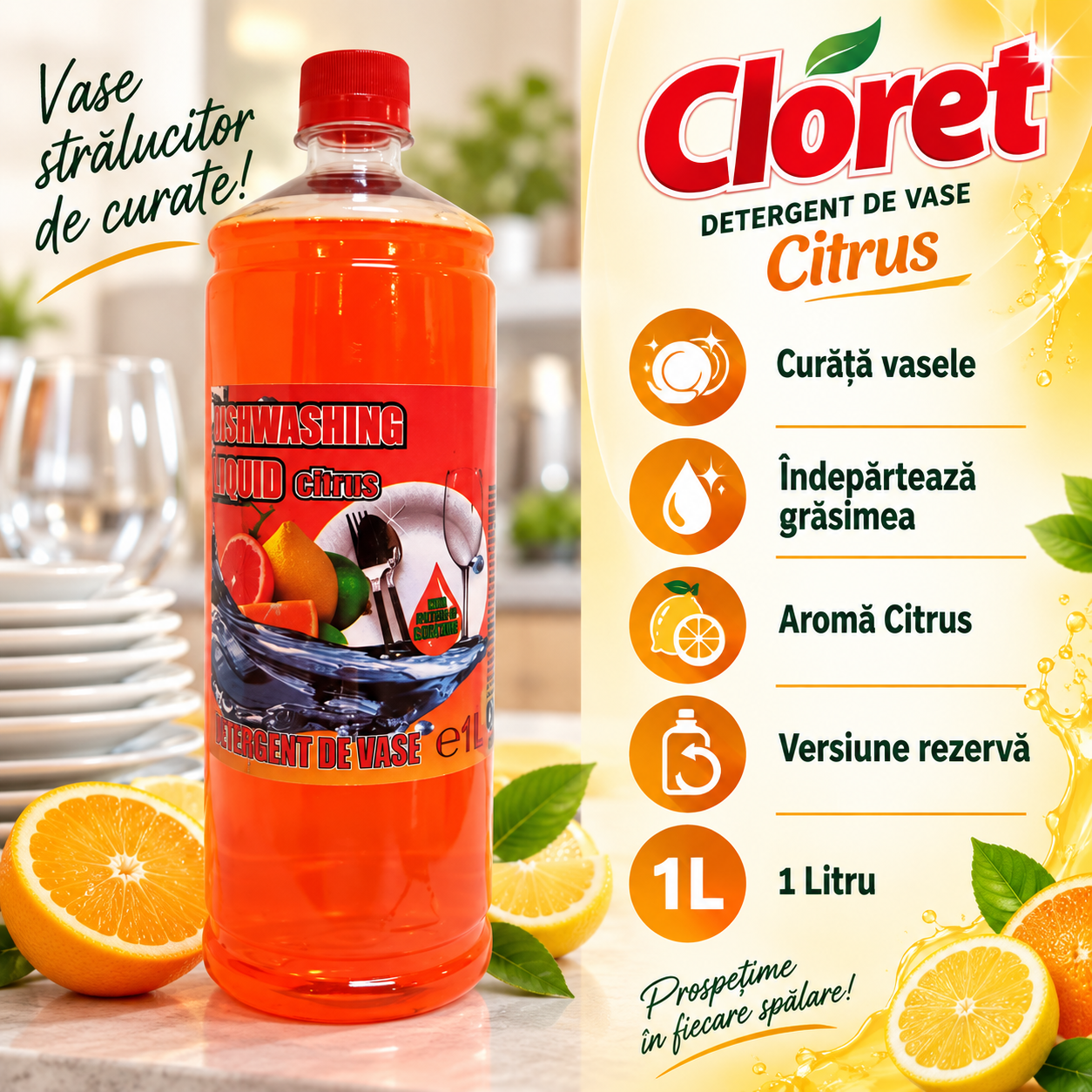 Cloret Dishwashing Liquid Apple rezerva 1L aroma mar