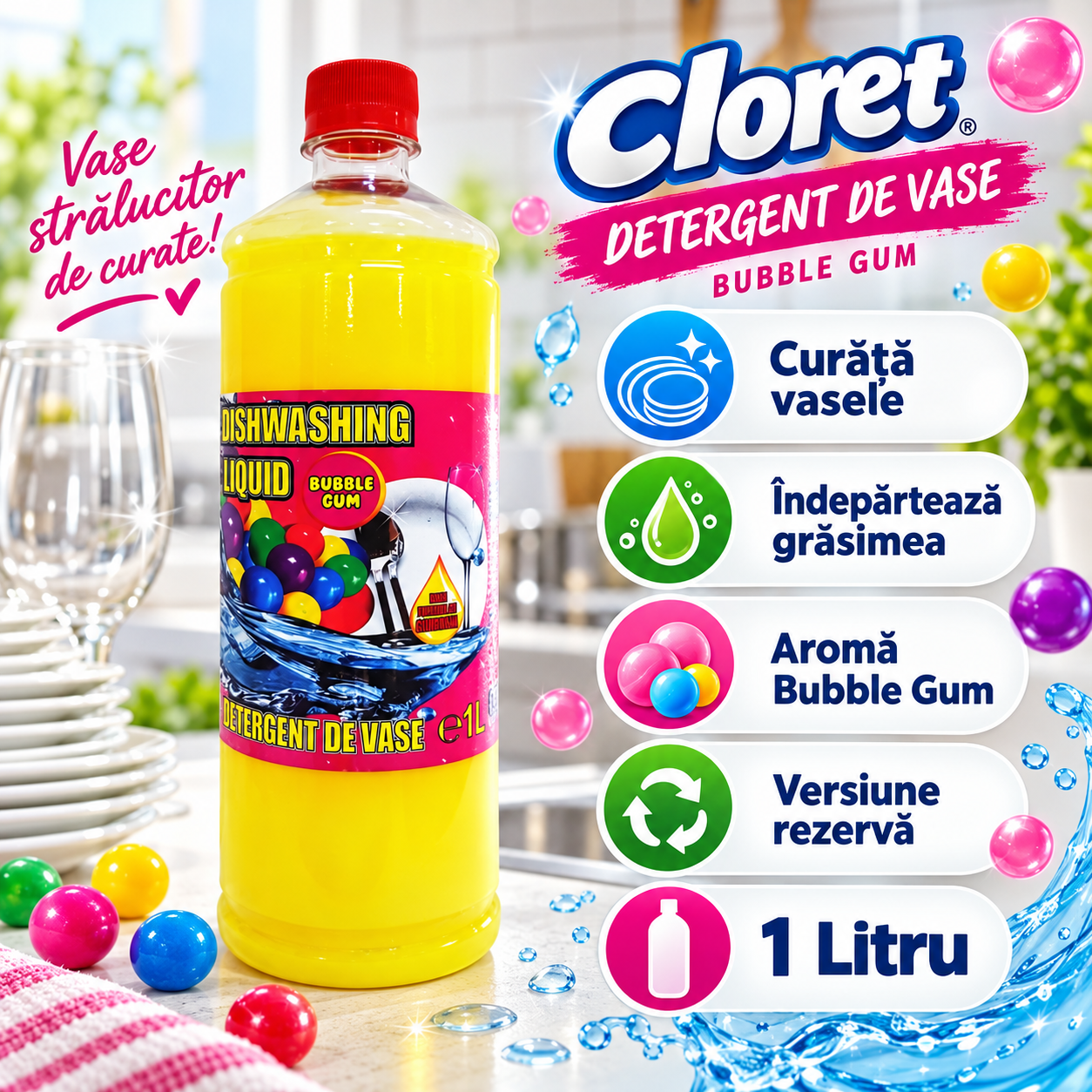 Cloret Dishwashing Liquid Apple rezerva 1L aroma mar