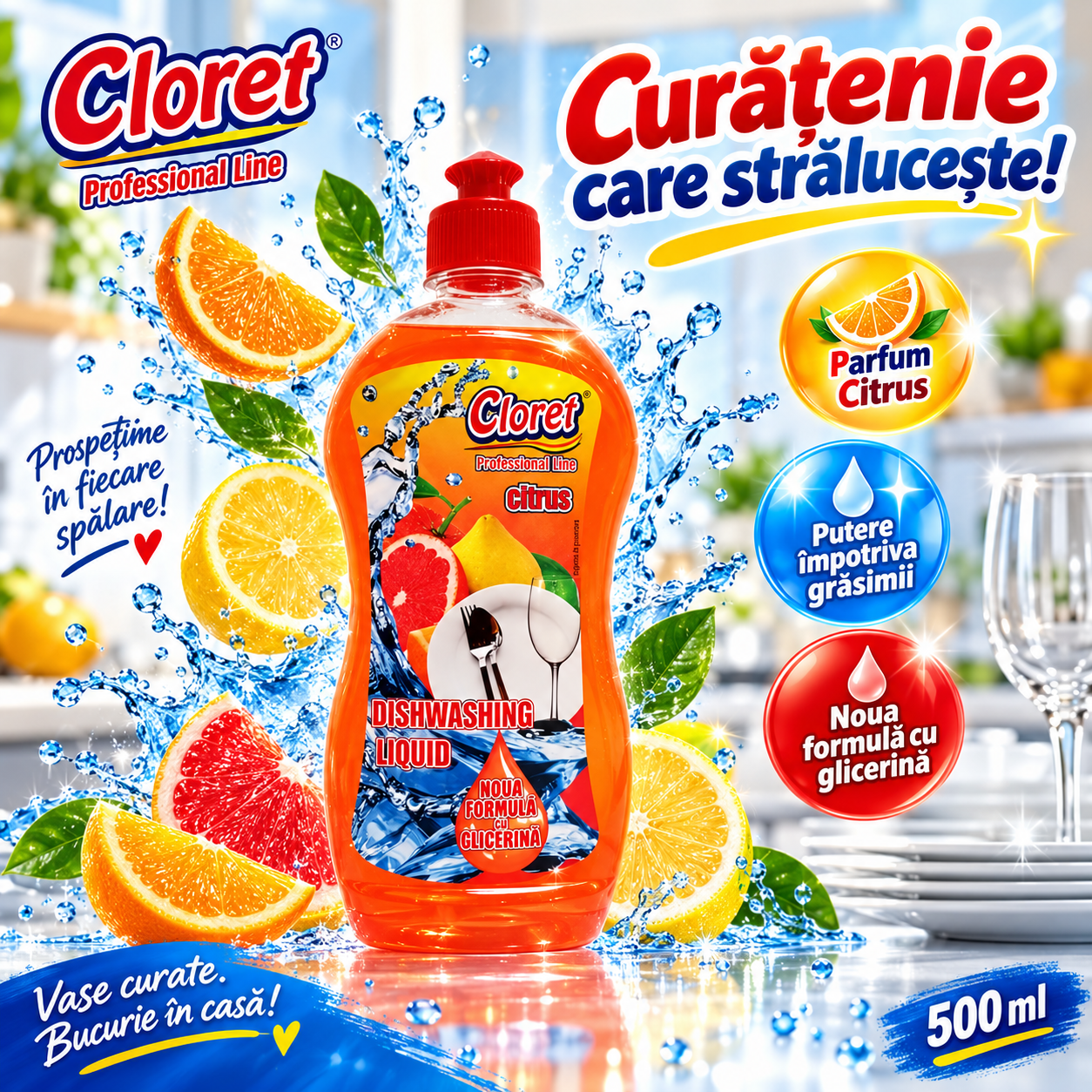 Cloret Dishwashing Liquid Bubble Gum 500 ml detergent vase aroma dulce