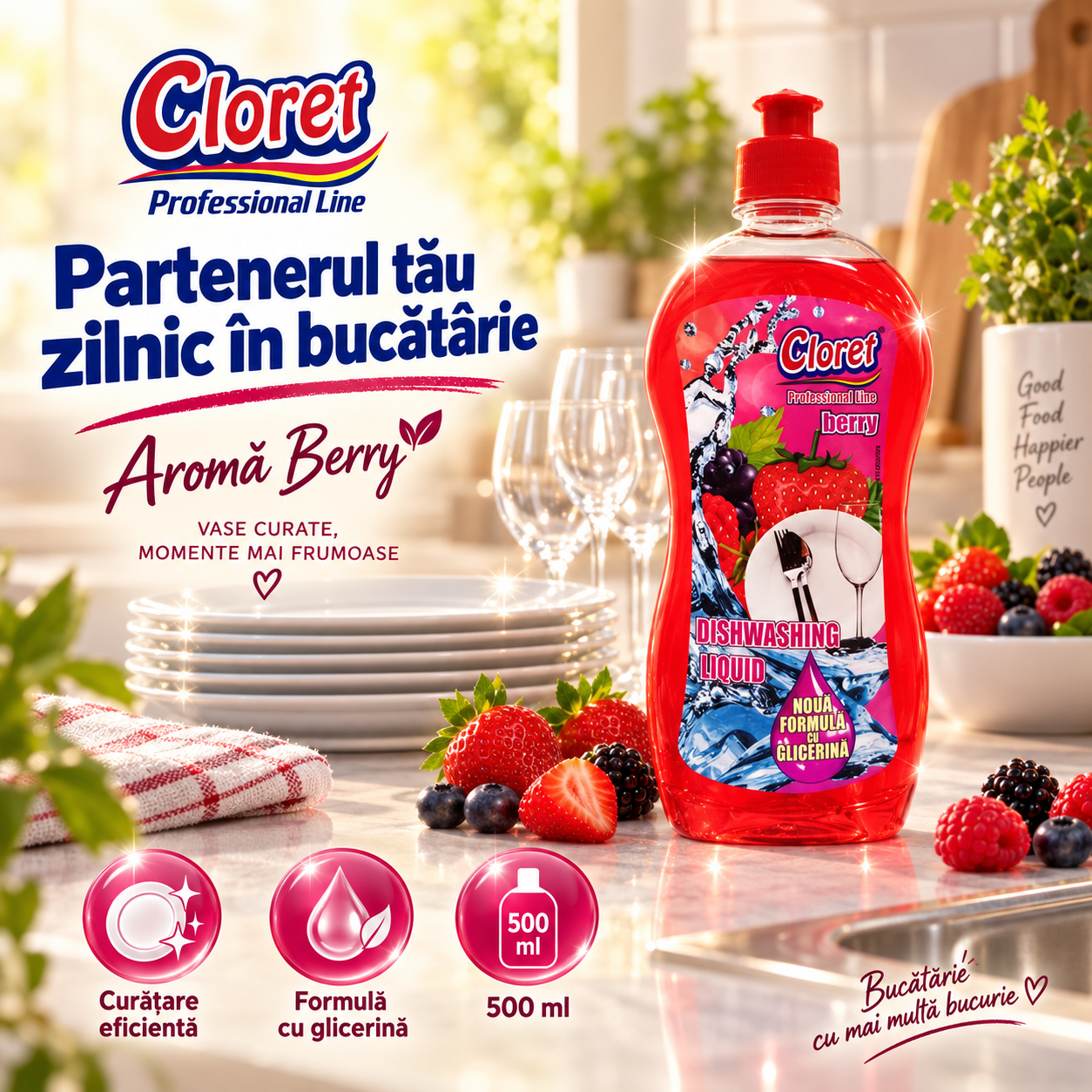 Cloret Dishwashing Liquid Bubble Gum 500 ml detergent vase aroma dulce