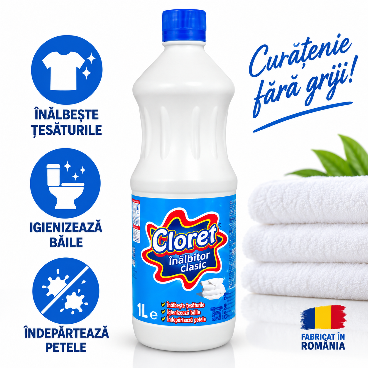 Cloret inalbitor clasic 1L pentru igienizarea baii