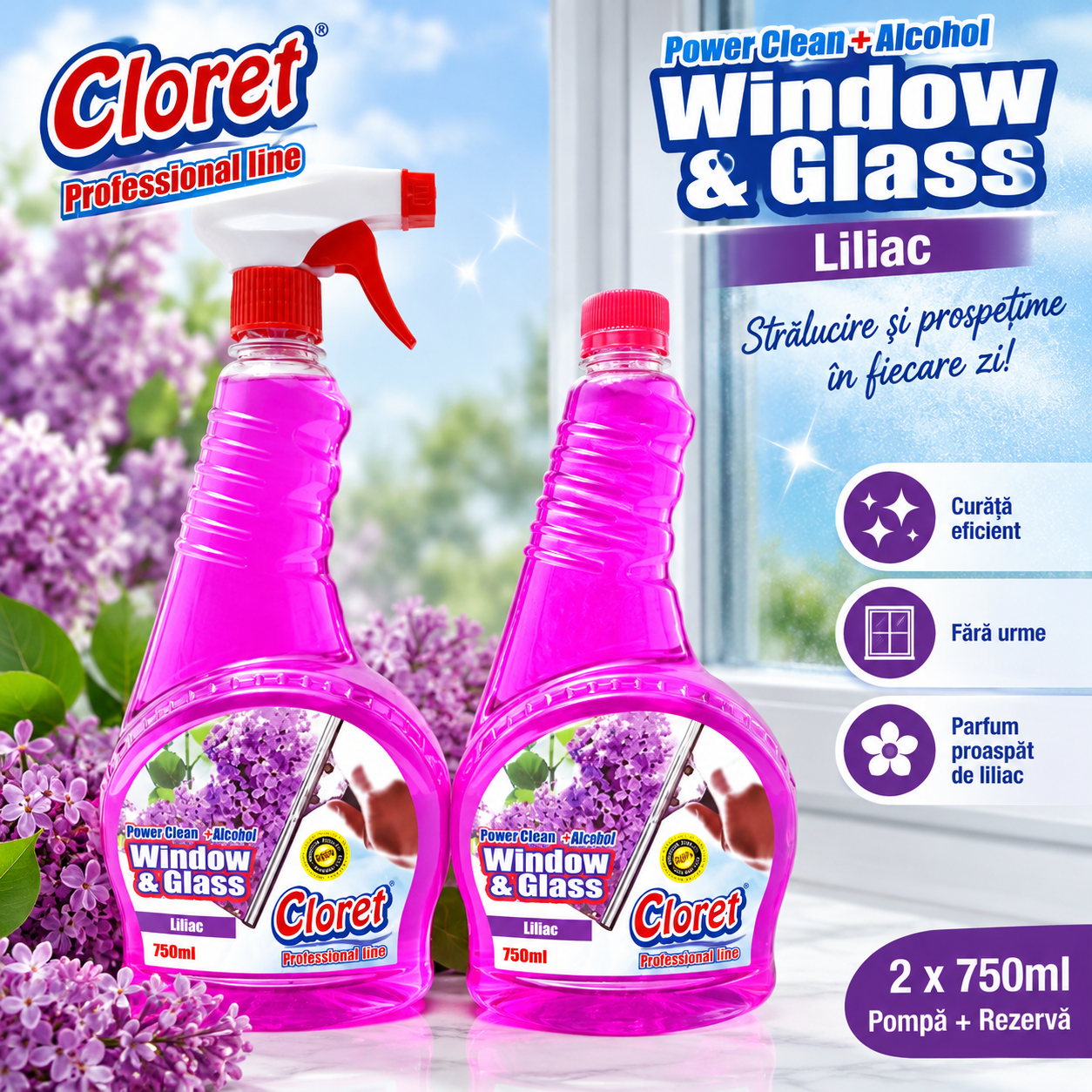 Cloret Window Glass Ocean Fresh Liliac set 750 plus 750 ml